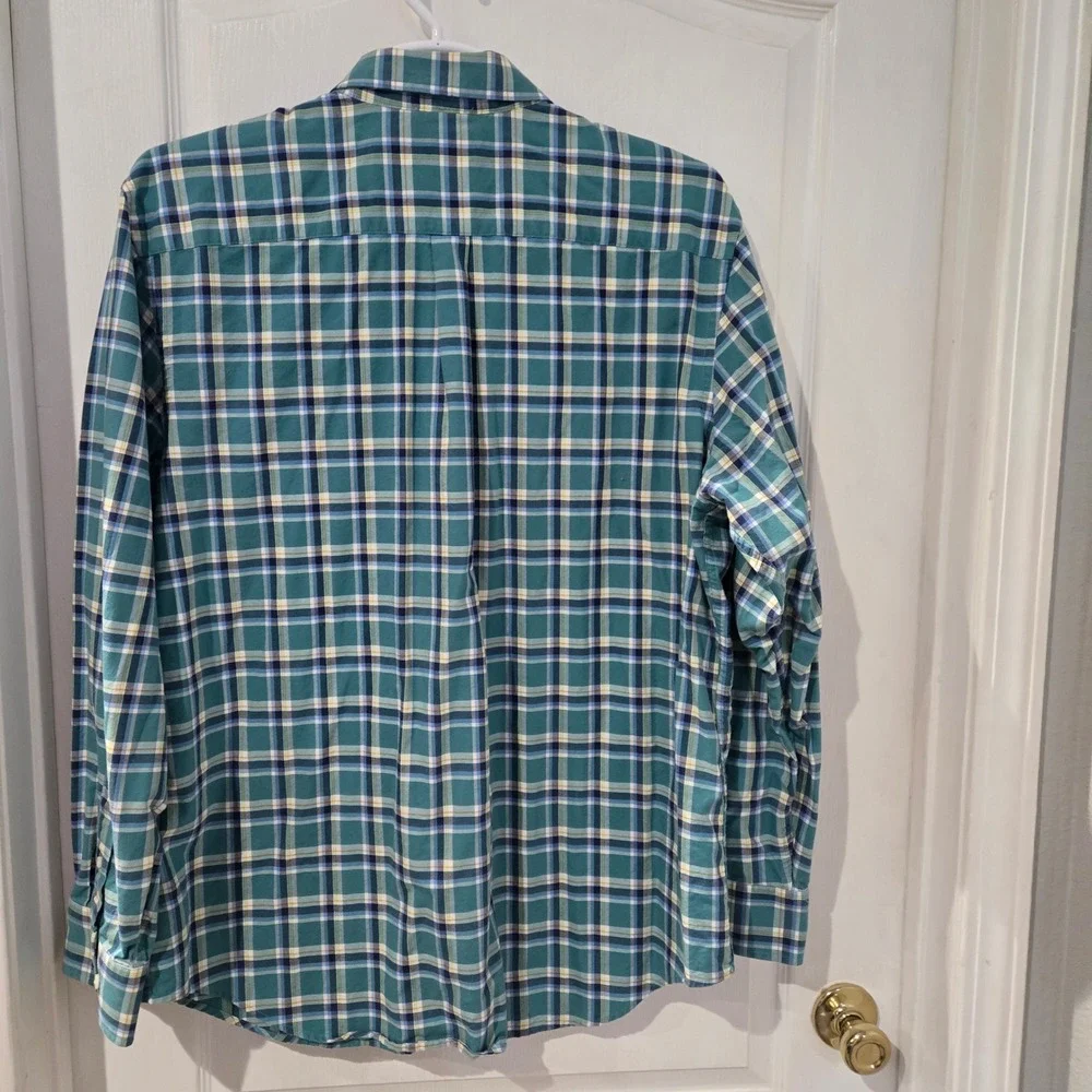 Banana Republic Button Down Shirt Mens XXL Teal Blue Plaid Excellent Cotton L/S